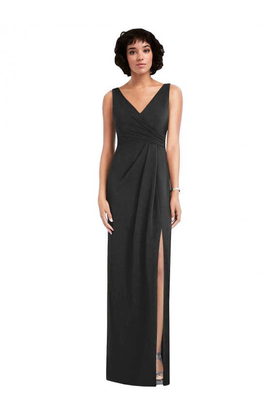 Spandex V-Neck V-Back Sheath Black Prom Dress Canada Factory