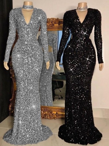 Velvet Sequin V-Neck Sheath Black Prom Dress Canada Factory