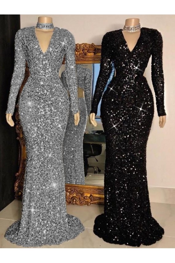 Velvet Sequin V-Neck Sheath Black Prom Dress Canada Factory