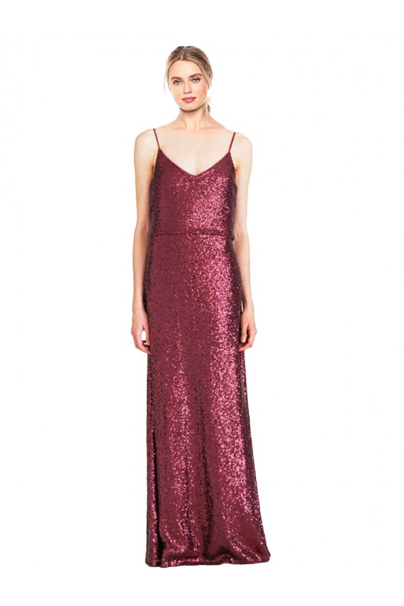 Sequin High Neck A-Line Burgundy Prom Dress Canada Factory