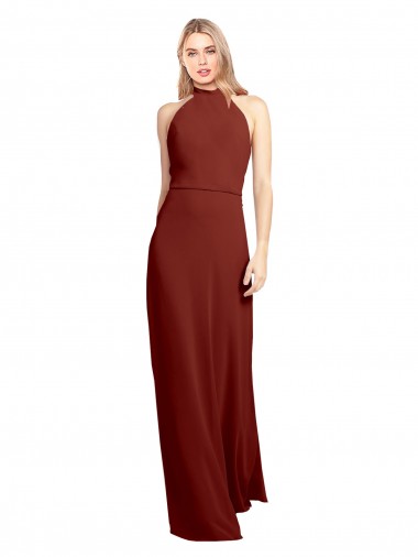 Soft Chiffon High Neck Open Back A-Line Burgundy Prom Dress Canada Factory