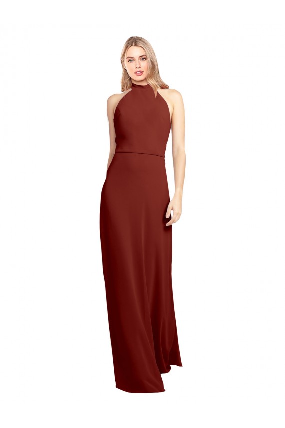 Soft Chiffon High Neck Open Back A-Line Burgundy Prom Dress Canada Factory