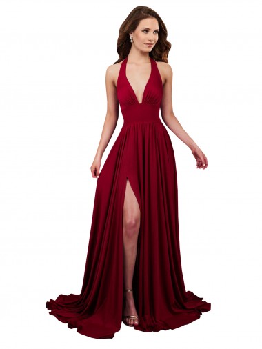 Spandex V-Neck Open Back A-Line Burgundy Black Tie Prom Dress Canada Factory