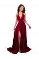 Spandex V-Neck Open Back A-Line Burgundy Black Tie Prom Dress Canada Factory