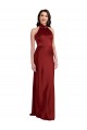Stretch Satin Halter Neck Open Back A-Line Burgundy Black Tie Prom Dress Canada Factory