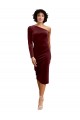 Stretch Velvet One Shoulder A-Line Burgundy Black Tie Prom Dress Canada Factory