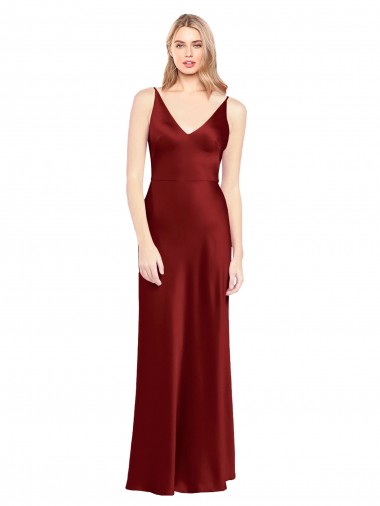 Stretch Satin V-Neck V-Back A-Line Burgundy Prom Dress Canada Factory