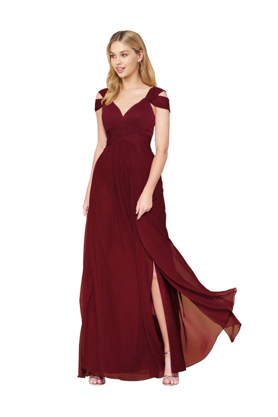 Soft Chiffon High Neck A-Line Burgundy Prom Dress Canada Factory