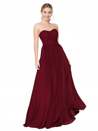 Soft Chiffon Strapless A-Line Burgundy Prom Dress Canada Factory