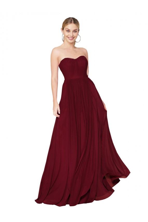 Soft Chiffon Strapless A-Line Burgundy Prom Dress Canada Factory