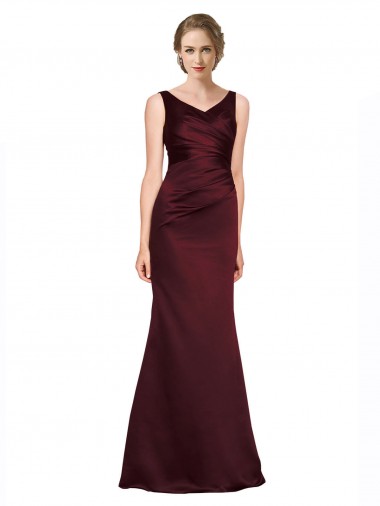 Satin V-Neck Low Back A-Line Burgundy Black Tie Prom Dress Canada Factory