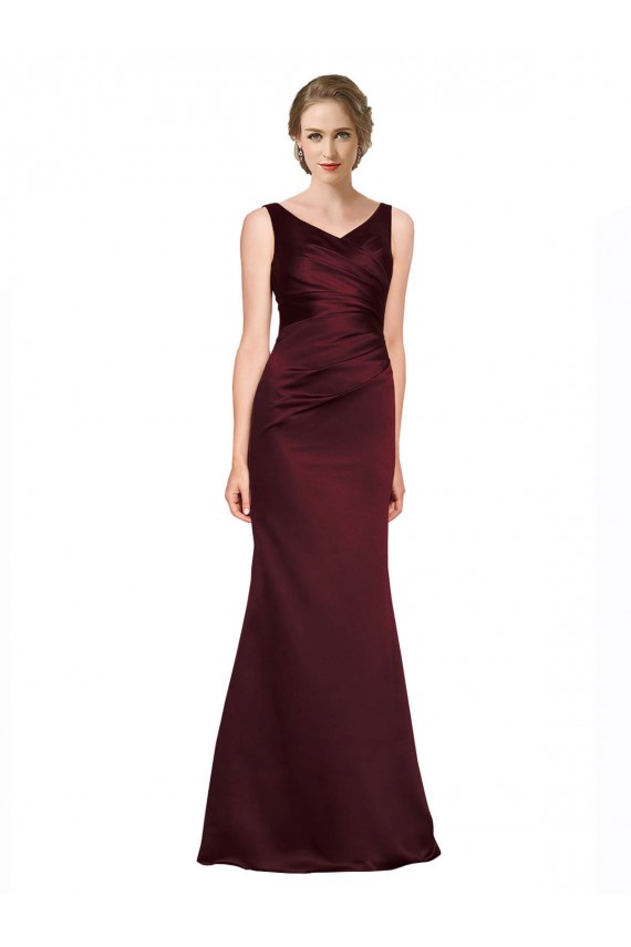 Satin V-Neck Low Back A-Line Burgundy Black Tie Prom Dress Canada Factory