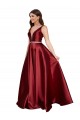 Satin V-Neck V-Back A-Line Burgundy Plus Size Formal Prom Dress Canada Factory