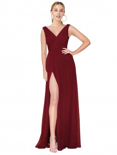 Soft Chiffon High Neck V-Back A-Line Burgundy Black Tie Prom Dress Canada Factory