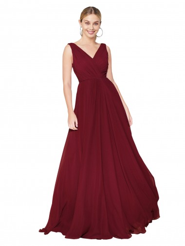 Soft Chiffon High Neck V-Back A-Line Burgundy Prom Dress Canada Factory