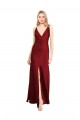 Stretch Satin V-Neck V-Back A-Line Burgundy Black Tie Prom Dress Canada Factory