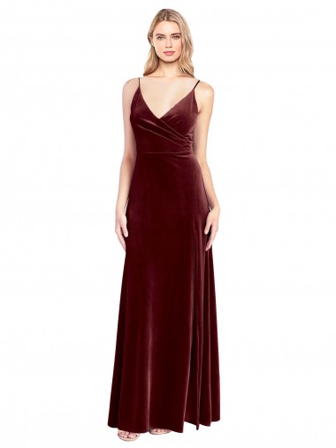 Stretch Velvet V-Neck V-Back A-Line Burgundy Black Tie Prom Dress Canada Factory