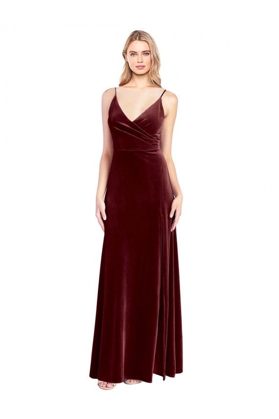 Stretch Velvet V-Neck V-Back A-Line Burgundy Black Tie Prom Dress Canada Factory
