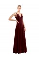 Stretch Velvet V-Neck V-Back A-Line Burgundy Prom Dress Canada Factory