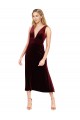 Stretch Velvet V-Neck V-Back A-Line Burgundy Midi Length Prom Dress Canada Factory