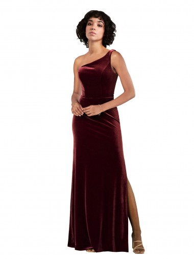 Stretch Velvet One Shoulder Column Burgundy Prom Dress Canada Factory