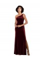 Stretch Velvet One Shoulder Column Burgundy Prom Dress Canada Factory