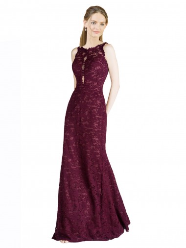 Lace High Neck Keyhole Back A-Line Burgundy Gold Prom Dress Canada Factory
