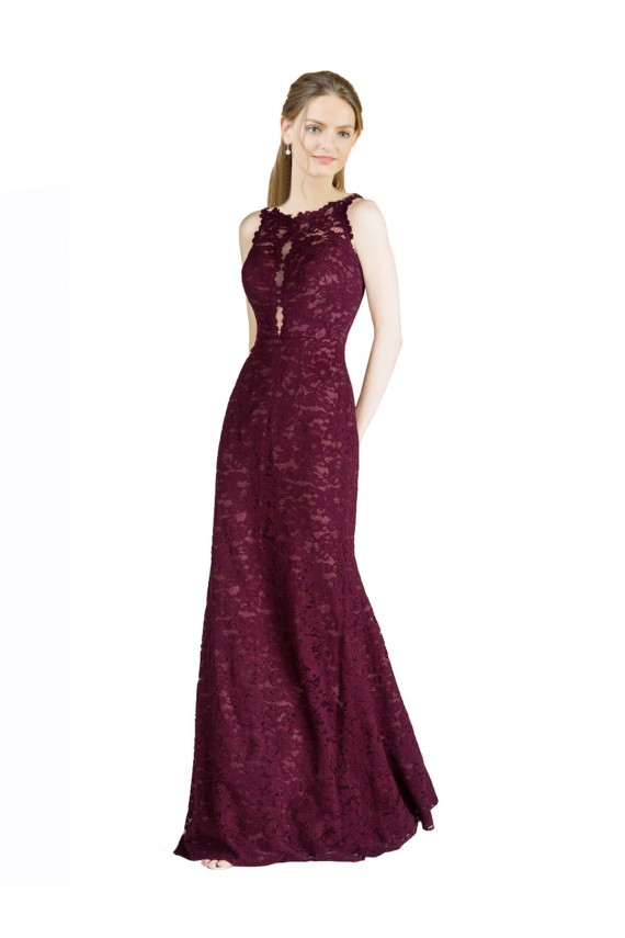 Lace High Neck Keyhole Back A-Line Burgundy Gold Prom Dress Canada Factory