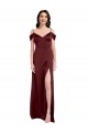 Stretch Satin V-Neck A-Line Burgundy Gold Long Prom Dress Canada Factory