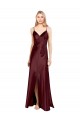 Stretch Satin V-Neck A-Line Burgundy Gold Prom Dress Canada Factory