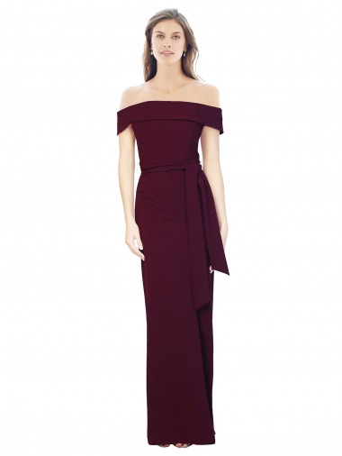Stretch Crepe Off the Shoulder Low Back Mermaid Burgundy Gold Prom Dress Canada Factory