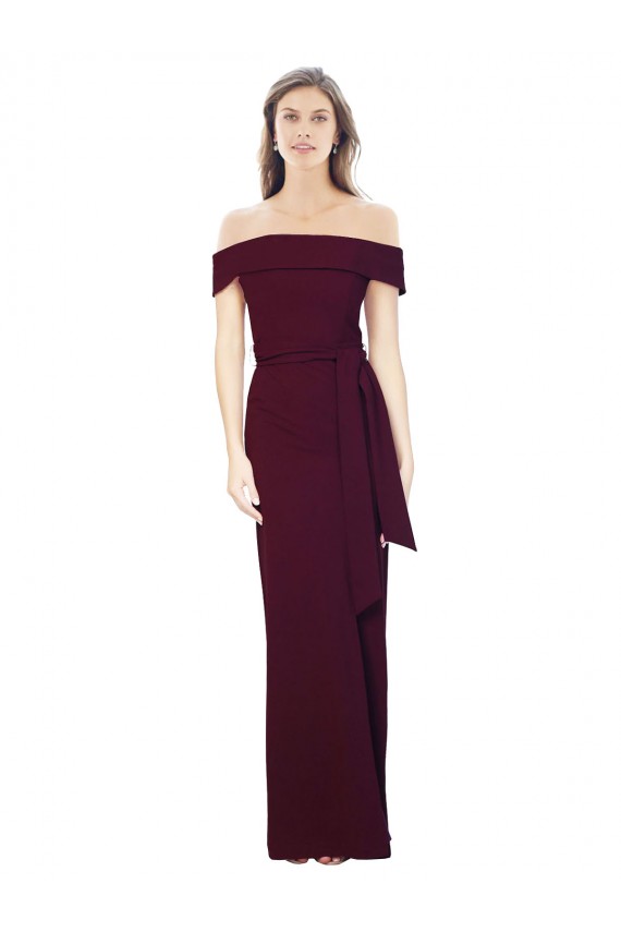 Stretch Crepe Off the Shoulder Low Back Mermaid Burgundy Gold Prom Dress Canada Factory
