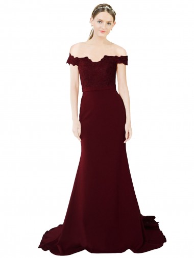 Stretch Crepe & Lace Sweetheart V-Back Mermaid Burgundy Gold Prom Dress Canada Factory