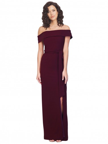 Stretch Crepe Square Neck Low Back Sheath Burgundy Gold Prom Dress Canada Factory