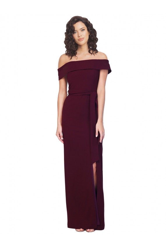 Stretch Crepe Square Neck Low Back Sheath Burgundy Gold Prom Dress Canada Factory