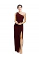 Stretch Crepe One Shoulder Sheath Burgundy Gold Black Tie Prom Dress Canada Factory
