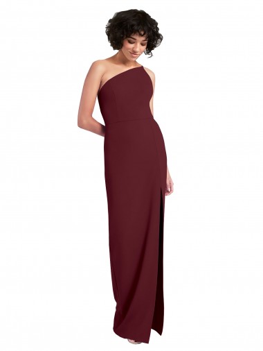 Stretch Crepe One Shoulder Sheath Burgundy Gold Prom Dress Canada Factory