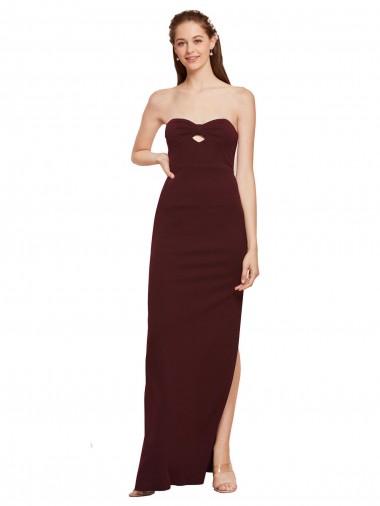 Stretch Crepe Strapless Sheath Burgundy Gold Prom Dress Canada Factory