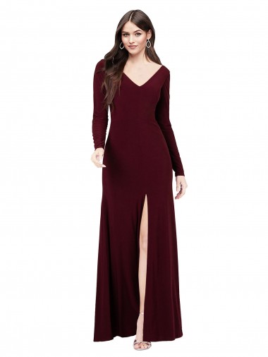 Spandex V-Neck V-Back Sheath Burgundy Gold Prom Dress Canada Factory