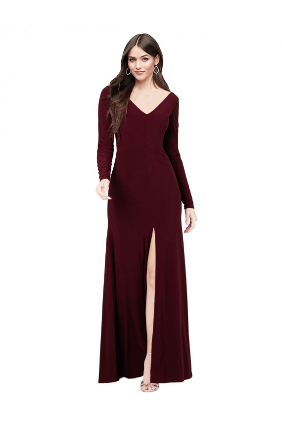Spandex V-Neck V-Back Sheath Burgundy Gold Prom Dress Canada Factory