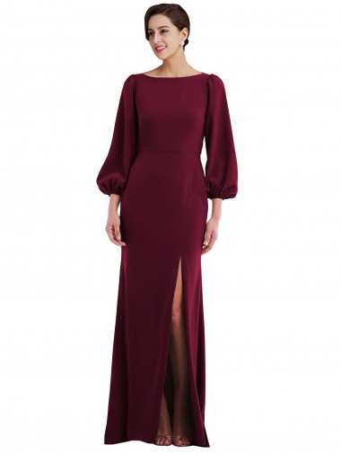 Stretch Crepe Bateau Neck Open Back Trumpet Burgundy Gold Long Prom Dress Canada Factory