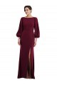 Stretch Crepe Bateau Neck Open Back Trumpet Burgundy Gold Long Prom Dress Canada Factory