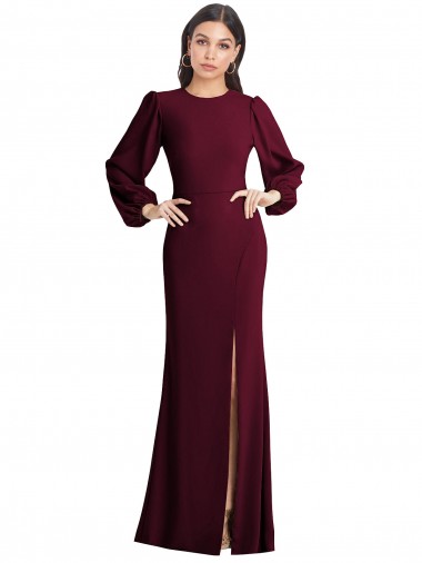 Stretch Crepe Bateau Neck Open Back Trumpet Burgundy Gold Prom Dress Canada Factory
