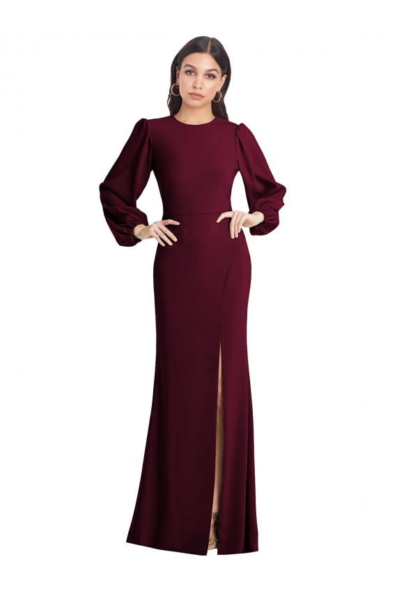 Stretch Crepe Bateau Neck Open Back Trumpet Burgundy Gold Prom Dress Canada Factory