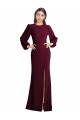 Stretch Crepe Bateau Neck Open Back Trumpet Burgundy Gold Prom Dress Canada Factory