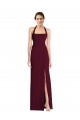 Stretch Crepe Halter Neck Open Back Trumpet Burgundy Gold Prom Dress Canada Factory