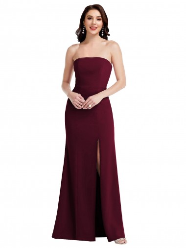 Stretch Crepe Strapless Trumpet Burgundy Gold Prom Dress Canada Factory