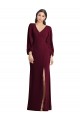 Stretch Crepe V-Neck Trumpet Burgundy Gold Prom Dress Canada Factory