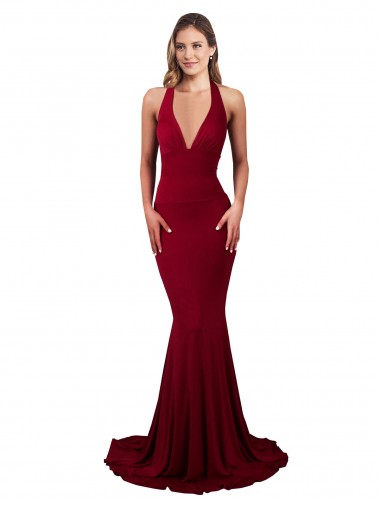 Spandex V-Neck Open Back Mermaid Burgundy Prom Dress Canada Factory