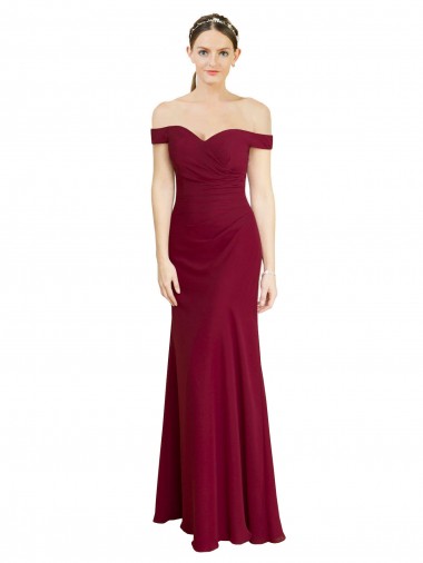 Soft Chiffon Off the Shoulder Mermaid Burgundy Black Tie Prom Dress Canada Factory